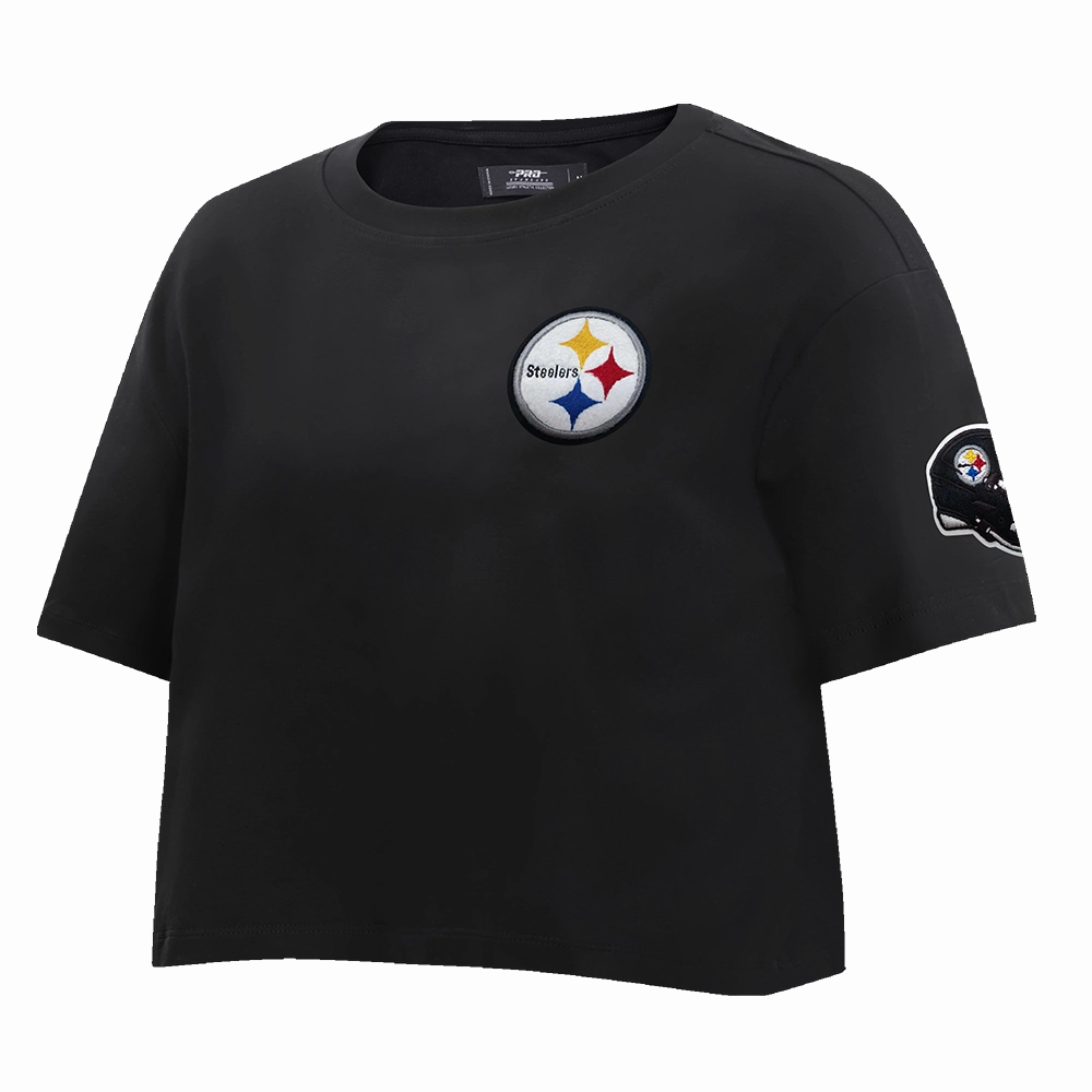 NFL PITTSBURGH STEELERS CLASSIC WOMEN'S SINGLE JERSEY BOXY TEE (BLACK)