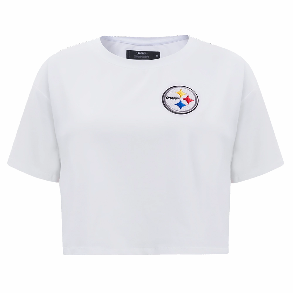 NFL PITTSBURGH STEELERS CLASSIC WOMEN'S SINGLE JERSEY BOXY TEE (WHITE)