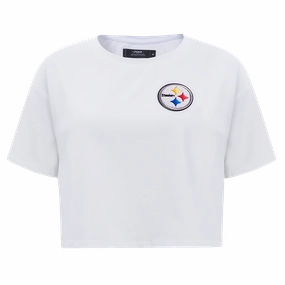 NFL PITTSBURGH STEELERS CLASSIC WOMEN'S SINGLE JERSEY BOXY TEE (WHITE)