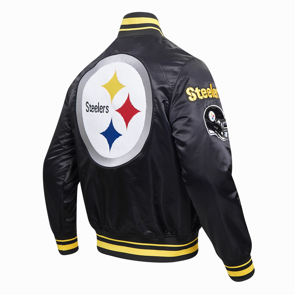 NFL PITTSBURGH STEELERS MASHUP MEN'S RIB SATIN JACKET (BLACK/YELLOW)