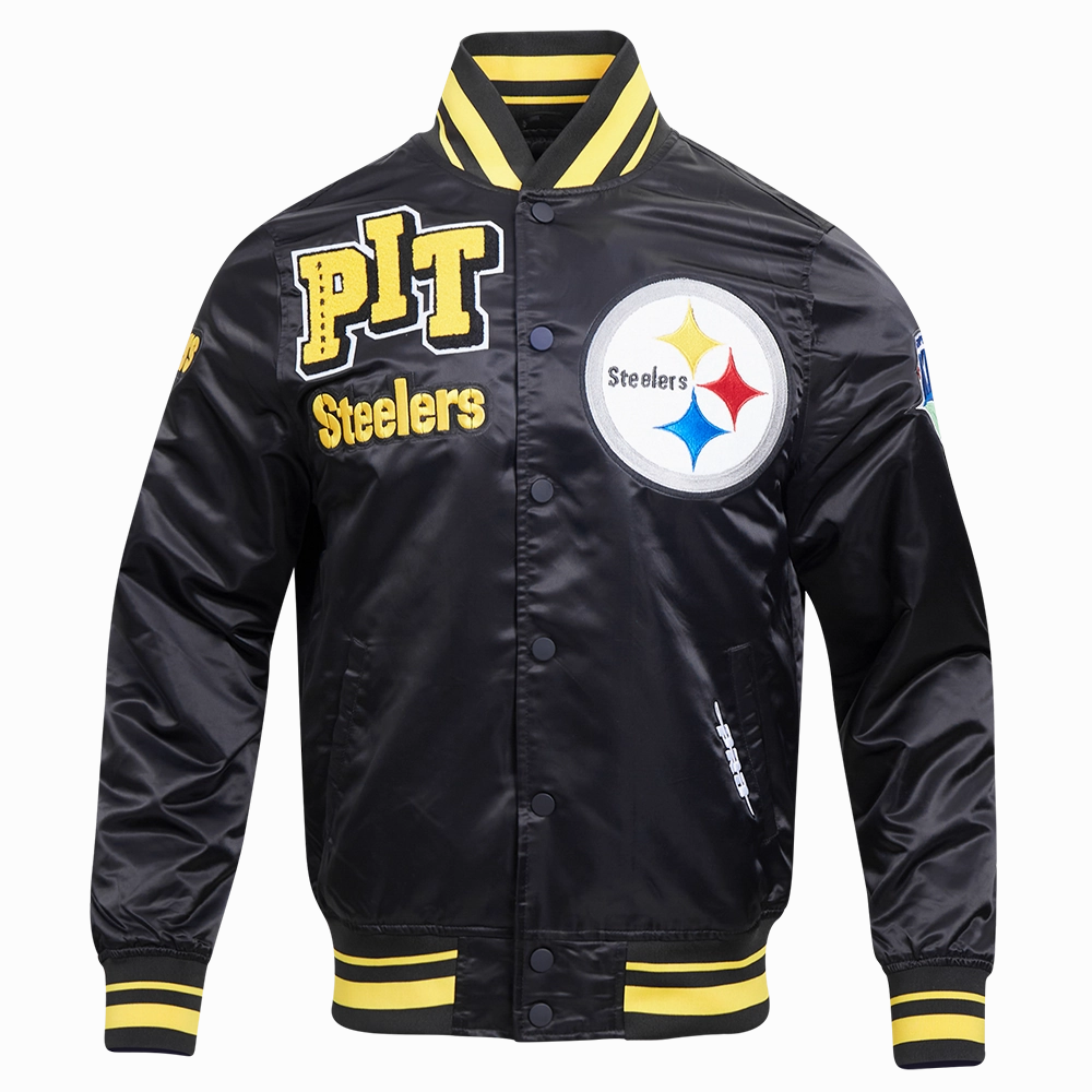 NFL PITTSBURGH STEELERS MASHUP MEN'S RIB SATIN JACKET (BLACK/YELLOW)