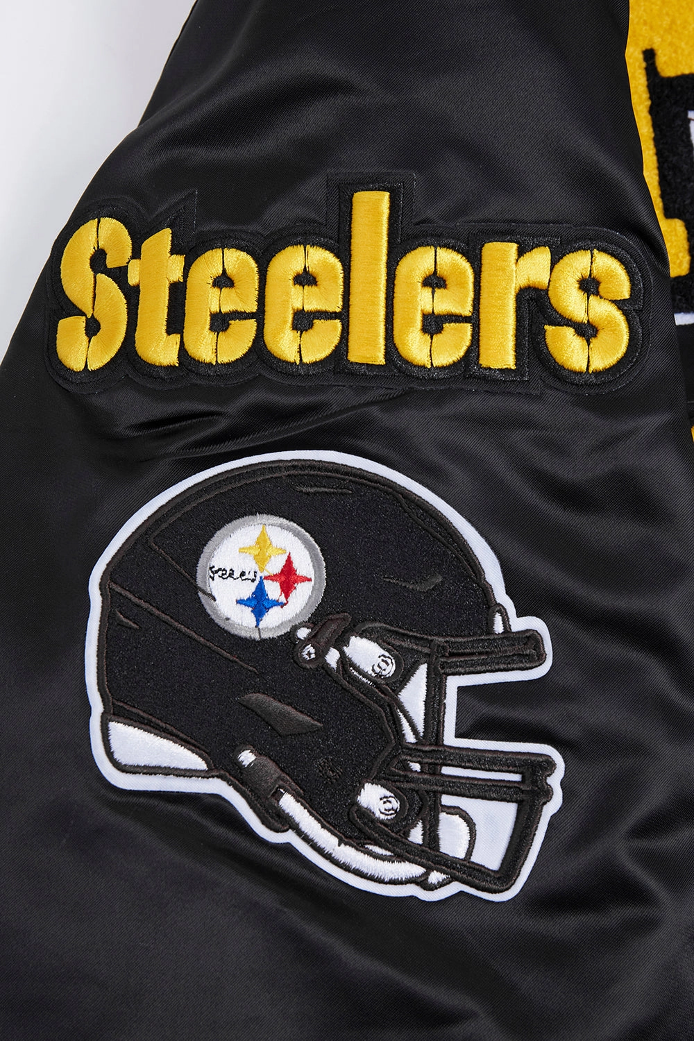 NFL PITTSBURGH STEELERS MASHUP MEN'S RIB SATIN JACKET (BLACK/YELLOW)