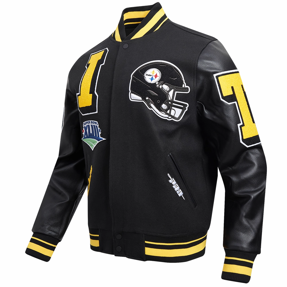 NFL PITTSBURGH STEELERS MASHUP MEN'S RIB WOOL VARSITY JACKET (BLACK/YELLOW)