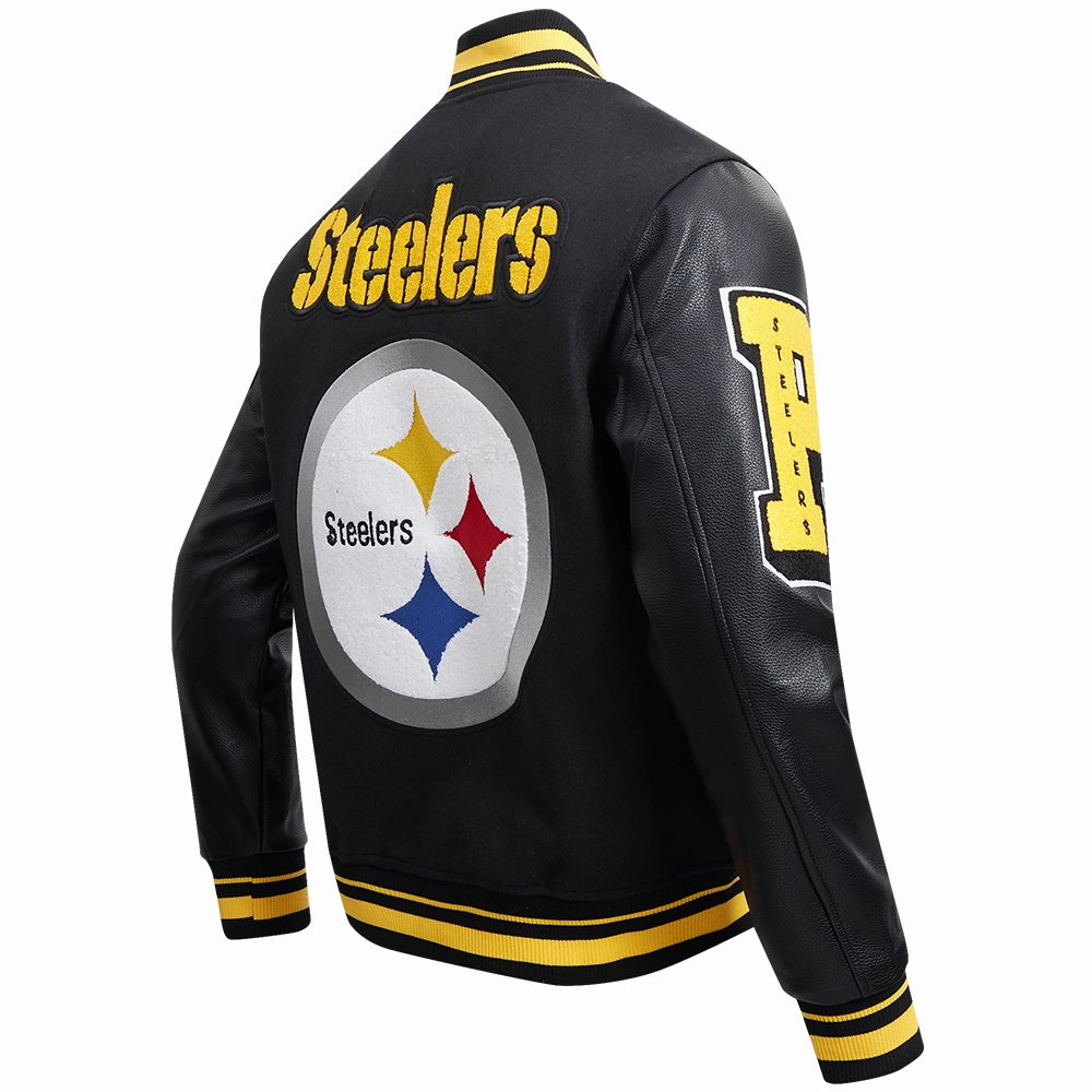 NFL PITTSBURGH STEELERS MASHUP MEN'S RIB WOOL VARSITY JACKET (BLACK/YELLOW)