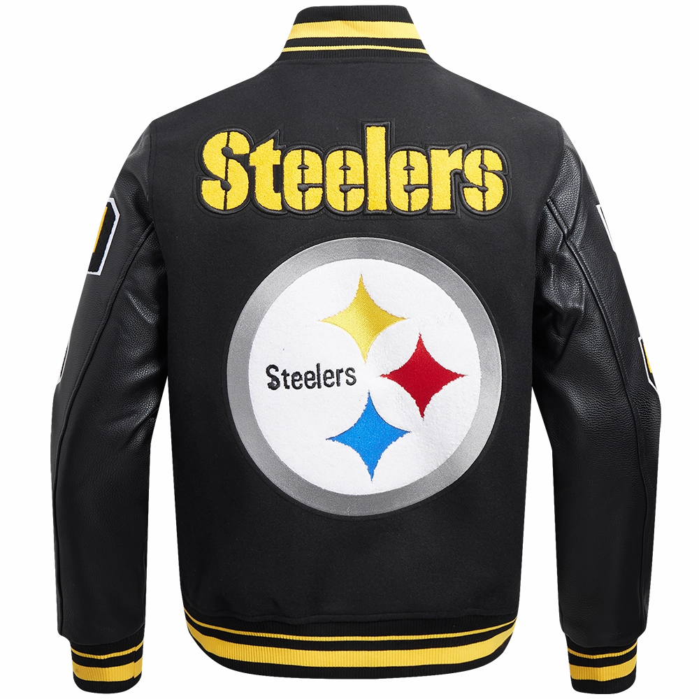 NFL PITTSBURGH STEELERS MASHUP MEN'S RIB WOOL VARSITY JACKET (BLACK/YELLOW)