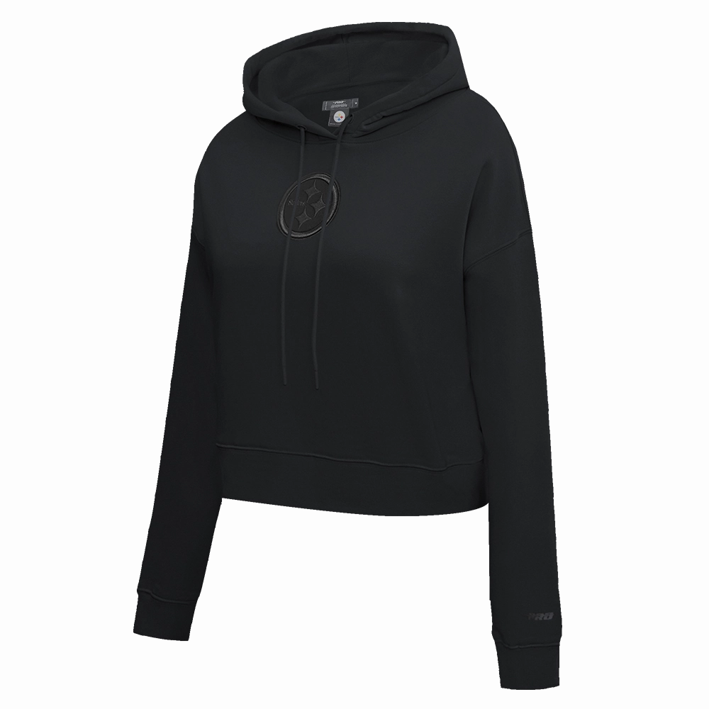NFL PITTSBURGH STEELERS NEUTRAL CROPPED WOMEN'S PULLOVER HOODIE (BLACK)