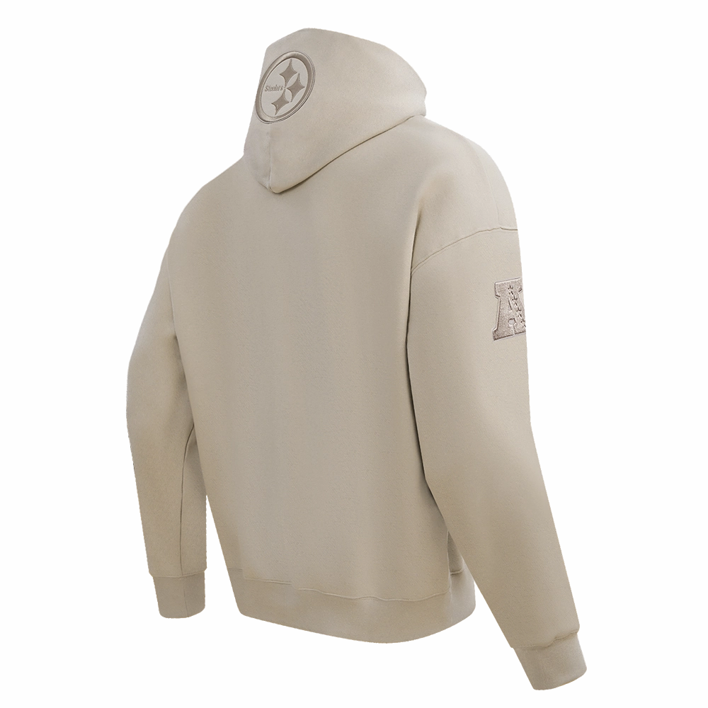 NFL PITTSBURGH STEELERS NEUTRAL DROP SHOULDER FLEECE PULLOVER HOODIE (TAUPE)