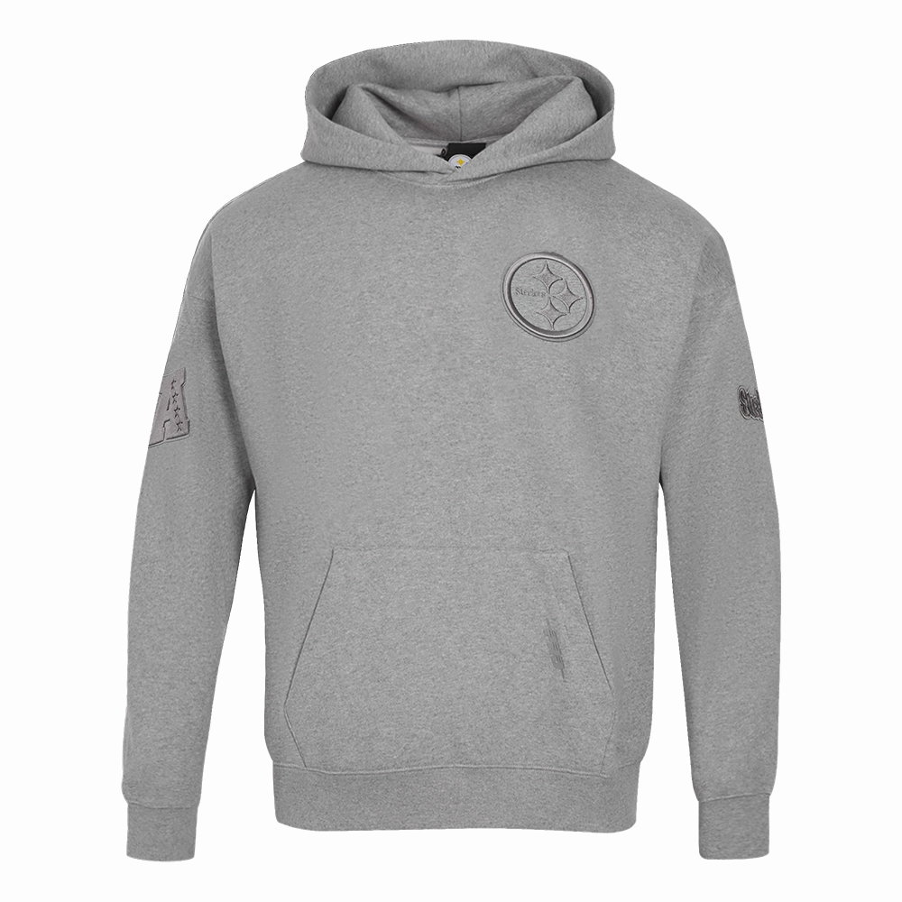 NFL PITTSBURGH STEELERS NEUTRAL MEN'S DROP SHOULDER PULLOVER HOODIE (DARK HEATHER GRAY)