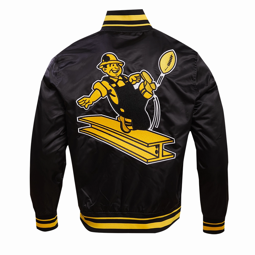 NFL PITTSBURGH STEELERS RETRO CLASSIC MEN'S RIB SATIN JACKET (BLACK/YELLOW)