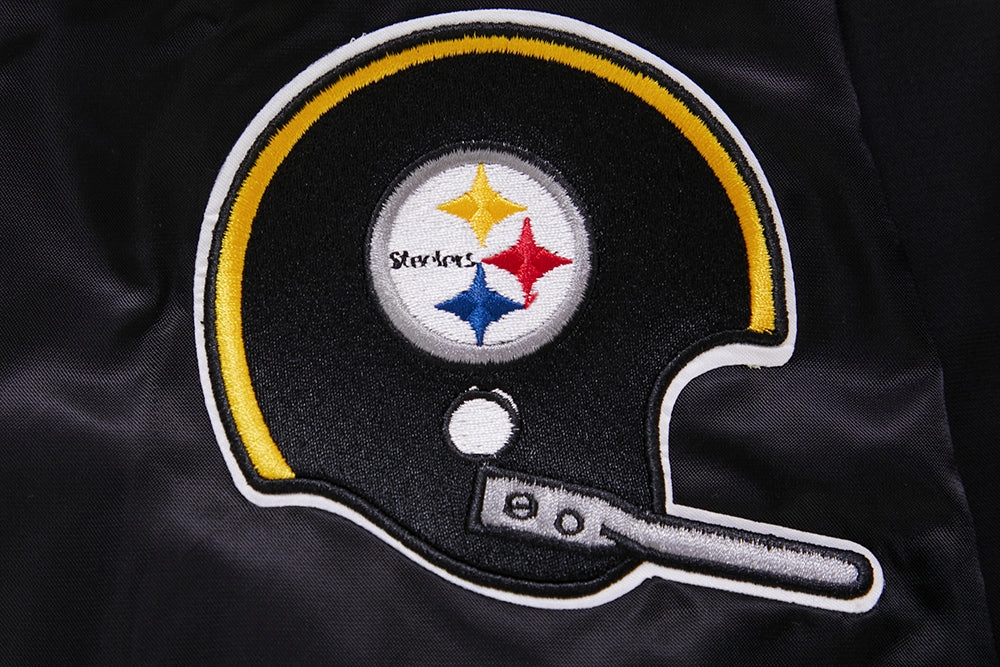 NFL PITTSBURGH STEELERS RETRO CLASSIC MEN'S RIB SATIN JACKET (BLACK/YELLOW)