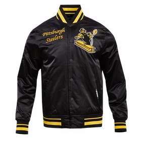 NFL PITTSBURGH STEELERS RETRO CLASSIC MEN'S RIB SATIN JACKET (BLACK/YELLOW)