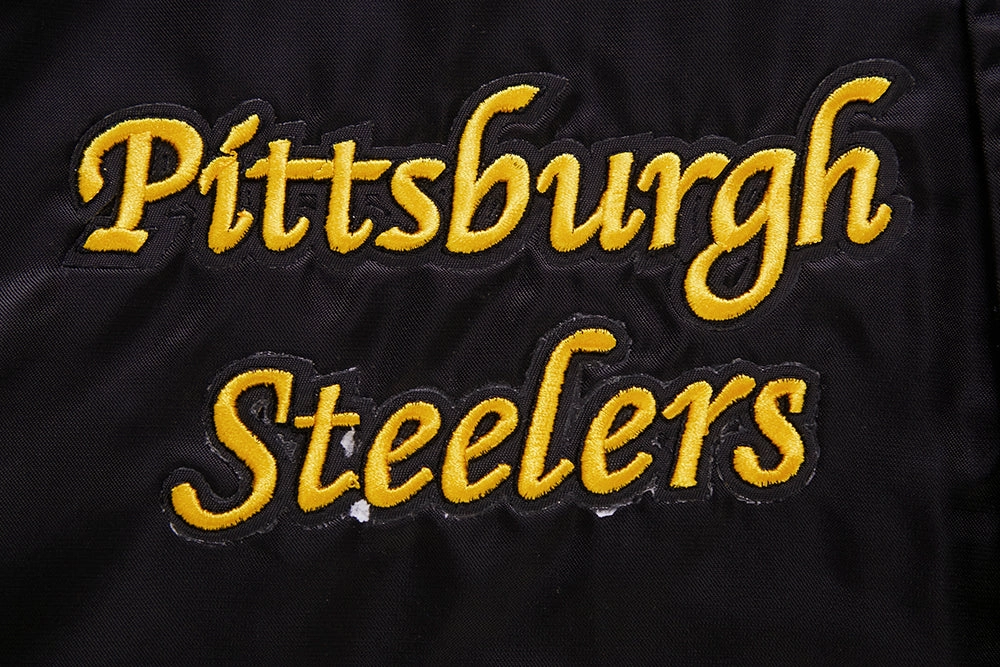 NFL PITTSBURGH STEELERS RETRO CLASSIC MEN'S RIB SATIN JACKET (BLACK/YELLOW)