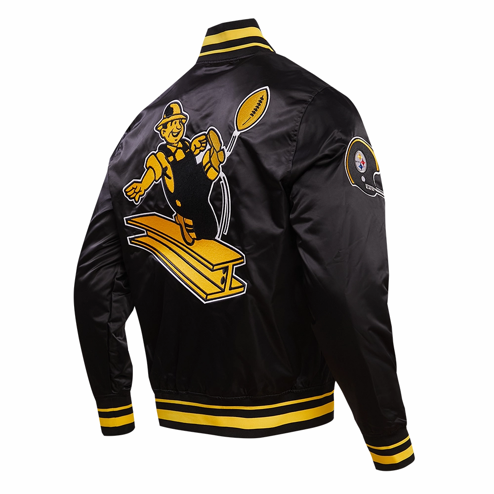 NFL PITTSBURGH STEELERS RETRO CLASSIC MEN'S RIB SATIN JACKET (BLACK/YELLOW)