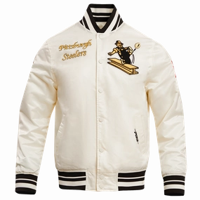 NFL PITTSBURGH STEELERS RETRO CLASSIC MEN'S RIB SATIN JACKET (EGGSHELL/ BLACK)