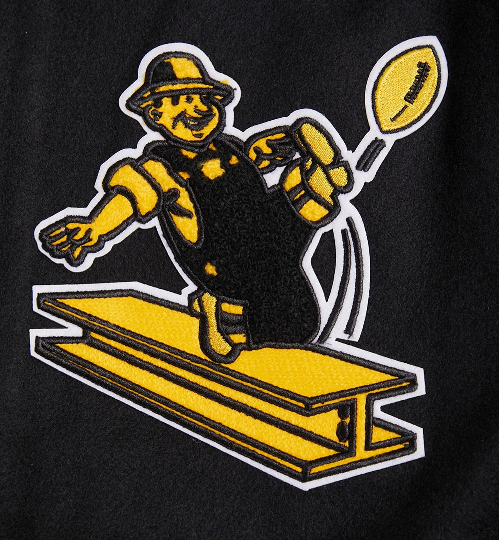 NFL PITTSBURGH STEELERS RETRO CLASSIC MEN'S RIB WOOL VARSITY JACKET (BLACK/YELLOW)