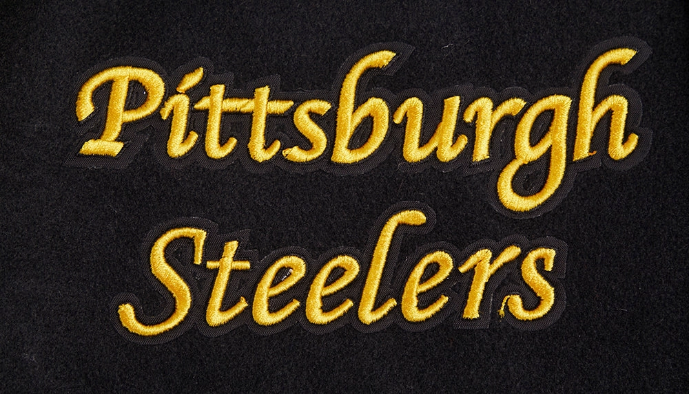 NFL PITTSBURGH STEELERS RETRO CLASSIC MEN'S RIB WOOL VARSITY JACKET (BLACK/YELLOW)