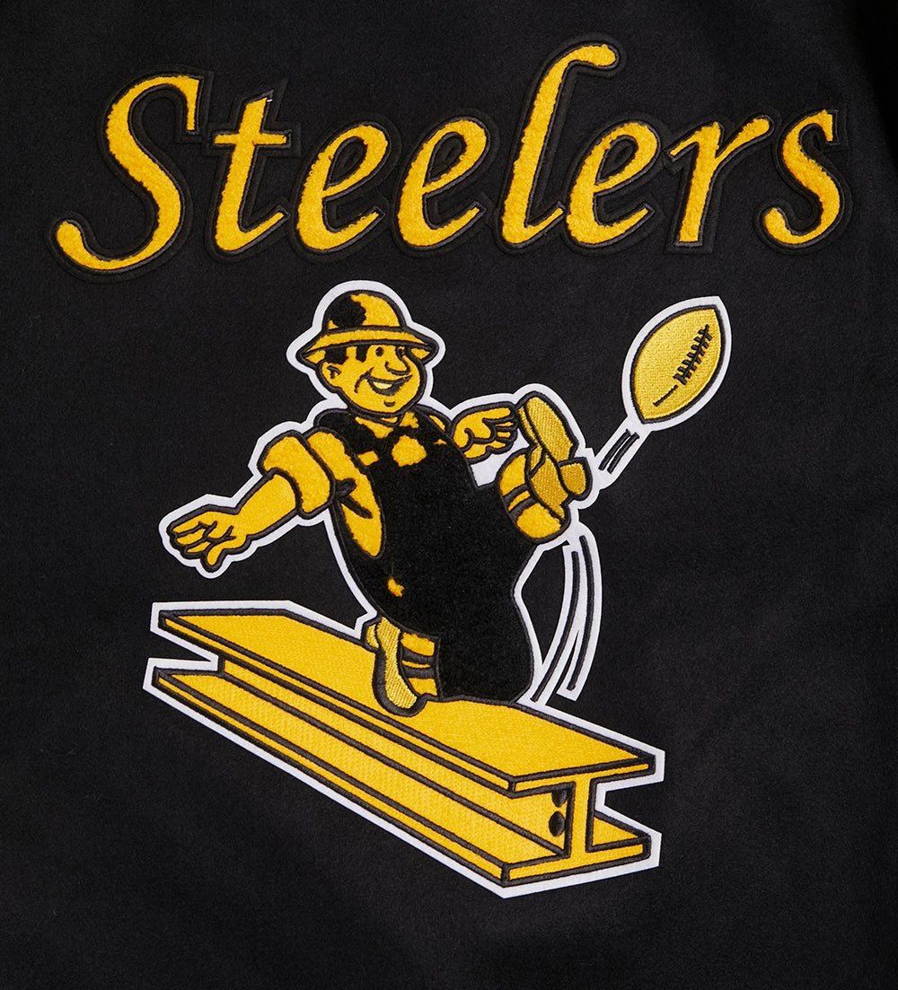 NFL PITTSBURGH STEELERS RETRO CLASSIC MEN'S RIB WOOL VARSITY JACKET (BLACK/YELLOW)