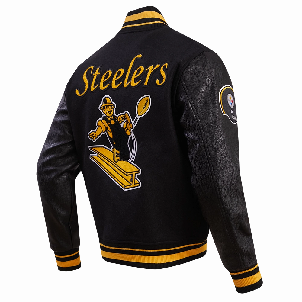 NFL PITTSBURGH STEELERS RETRO CLASSIC MEN'S RIB WOOL VARSITY JACKET (BLACK/YELLOW)