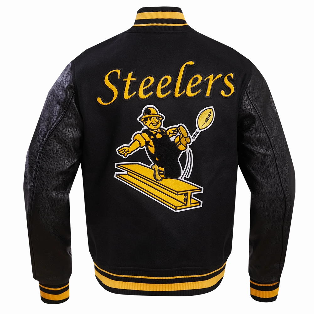NFL PITTSBURGH STEELERS RETRO CLASSIC MEN'S RIB WOOL VARSITY JACKET (BLACK/YELLOW)