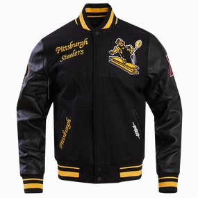 NFL PITTSBURGH STEELERS RETRO CLASSIC MEN'S RIB WOOL VARSITY JACKET (BLACK/YELLOW)
