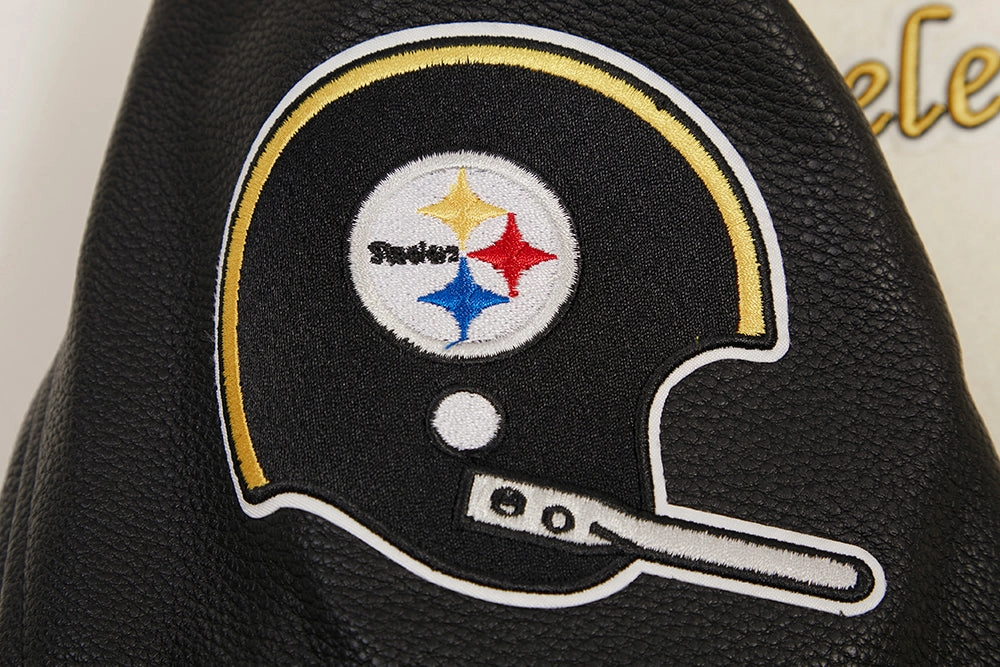 NFL PITTSBURGH STEELERS RETRO CLASSIC MEN'S RIB WOOL VARSITY JACKET (EGGSHELL/ BLACK)