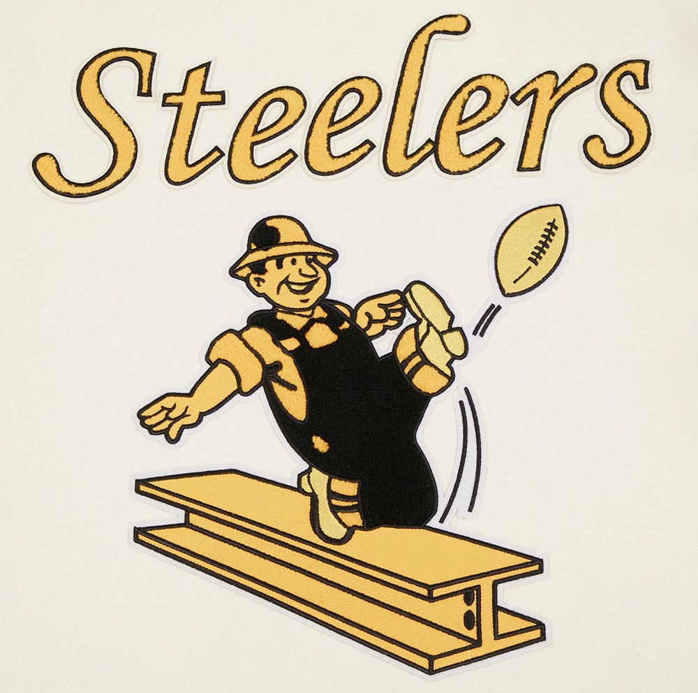 NFL PITTSBURGH STEELERS RETRO CLASSIC MEN'S RIB WOOL VARSITY JACKET (EGGSHELL/ BLACK)