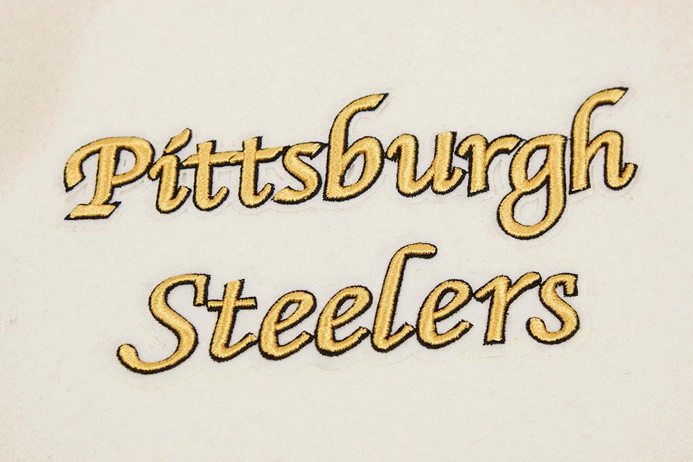 NFL PITTSBURGH STEELERS RETRO CLASSIC MEN'S RIB WOOL VARSITY JACKET (EGGSHELL/ BLACK)