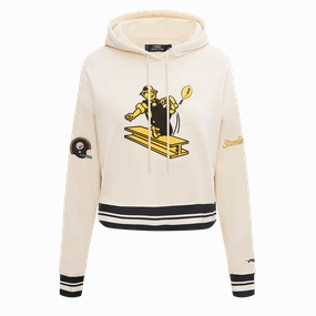 NFL PITTSBURGH STEELERS RETRO CLASSIC WOMEN'S CROPPED PULLOVER HOODIE (EGGSHELL/ BLACK)