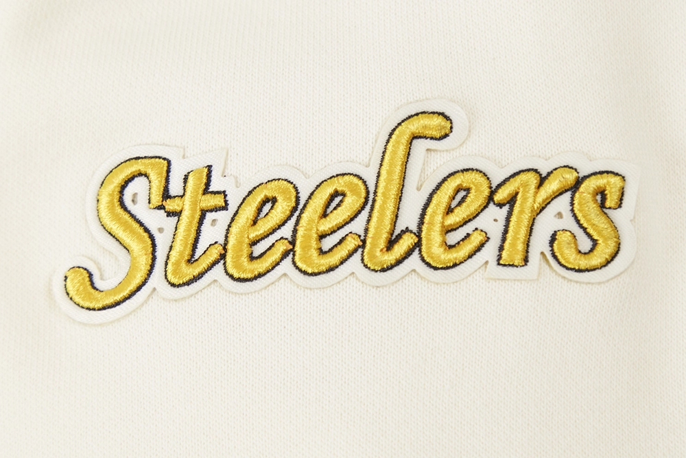 NFL PITTSBURGH STEELERS RETRO CLASSIC WOMEN'S CROPPED PULLOVER HOODIE (EGGSHELL/ BLACK)