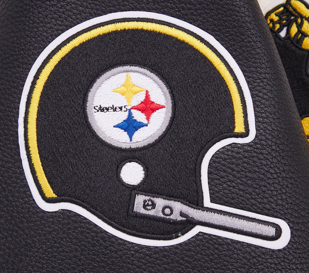NFL PITTSBURGH STEELERS RETRO CLASSIC WOMEN'S RIB WOOL VARSITY JACKET (EGGSHELL/ BLACK)