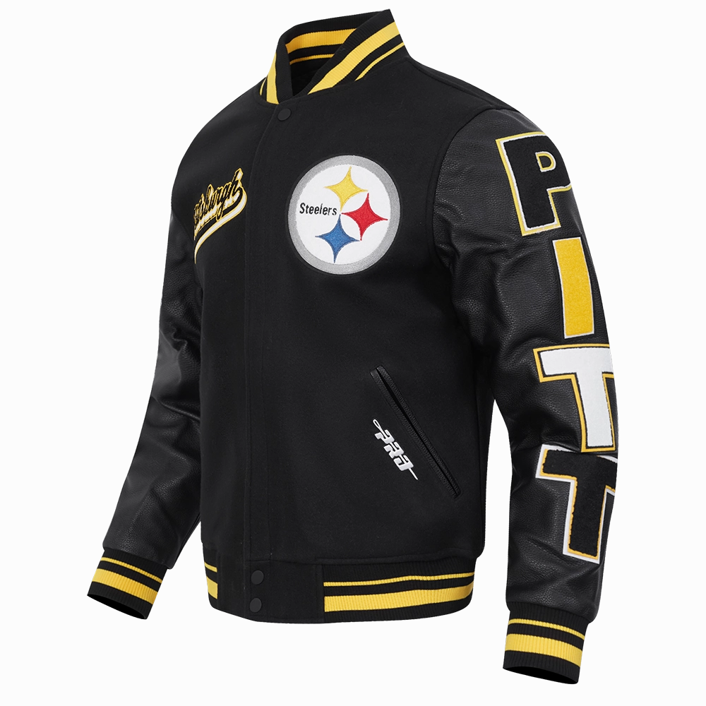 NFL PITTSBURGH STEELERS SCRIPT TAIL MEN'S RIB WOOL VARSITY (BLACK/YELLOW)
