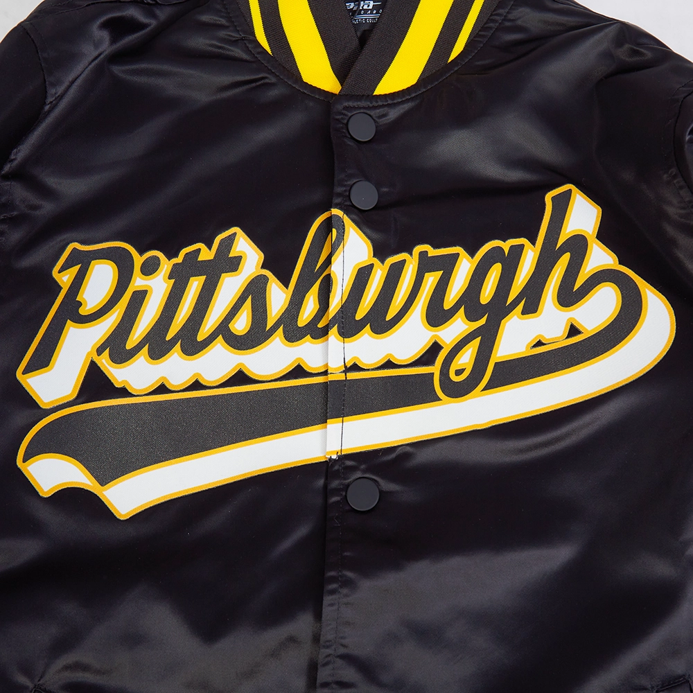 NFL PITTSBURGH STEELERS SCRIPT TAIL MEN'S SATIN JACKET (BLACK/YELLOW)
