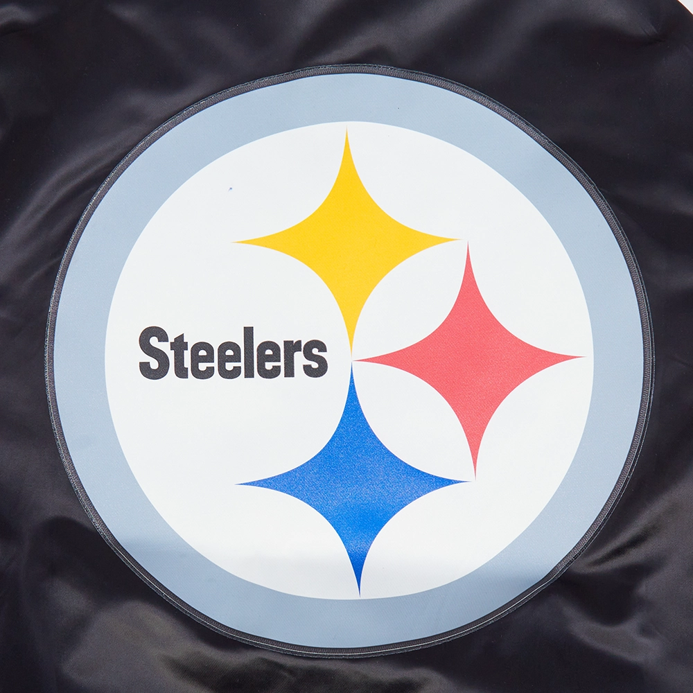 NFL PITTSBURGH STEELERS SCRIPT TAIL MEN'S SATIN JACKET (BLACK/YELLOW)