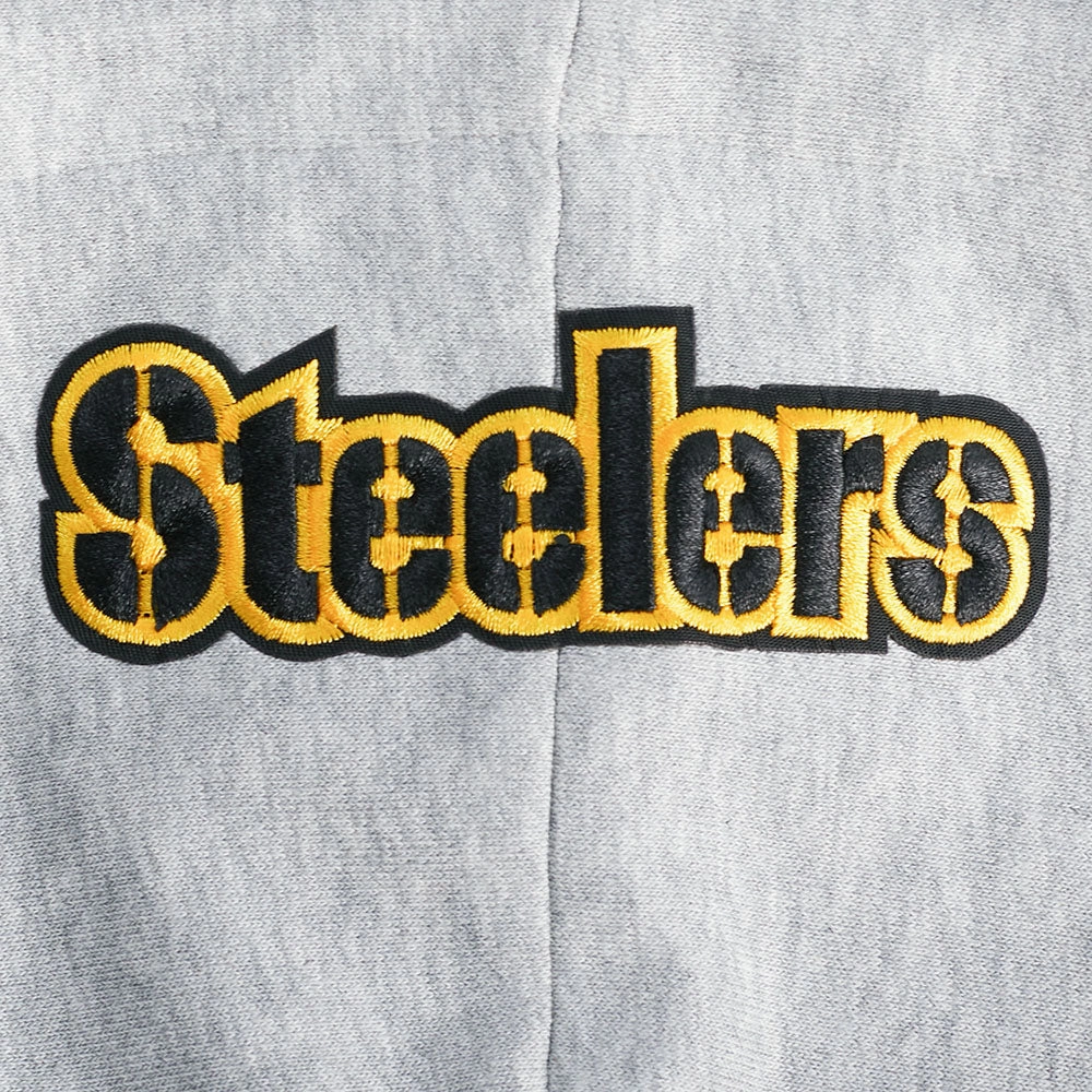 NFL PITTSBURGH STEELERS SCRIPT TAIL WOMEN'S RIB FLC CROPPED PO HOODIE (HEATHER GRAY/BLACK)