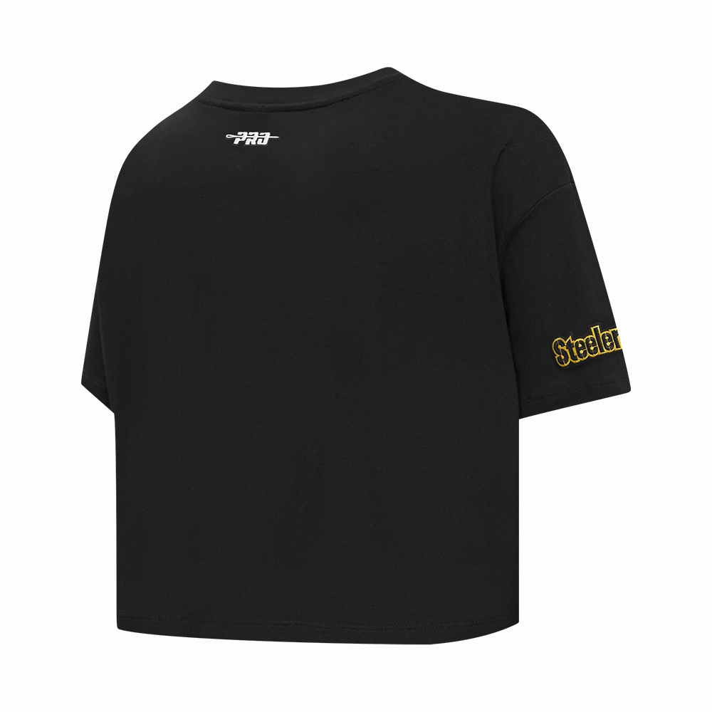 NFL PITTSBURGH STEELERS SCRIPT TAIL WOMEN'S SJ BOXY TEE (BLACK)
