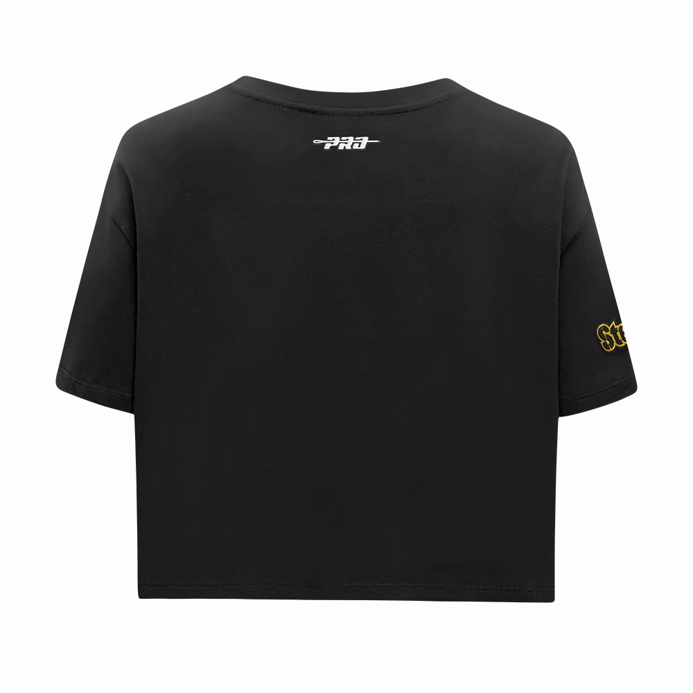 NFL PITTSBURGH STEELERS SCRIPT TAIL WOMEN'S SJ BOXY TEE (BLACK)