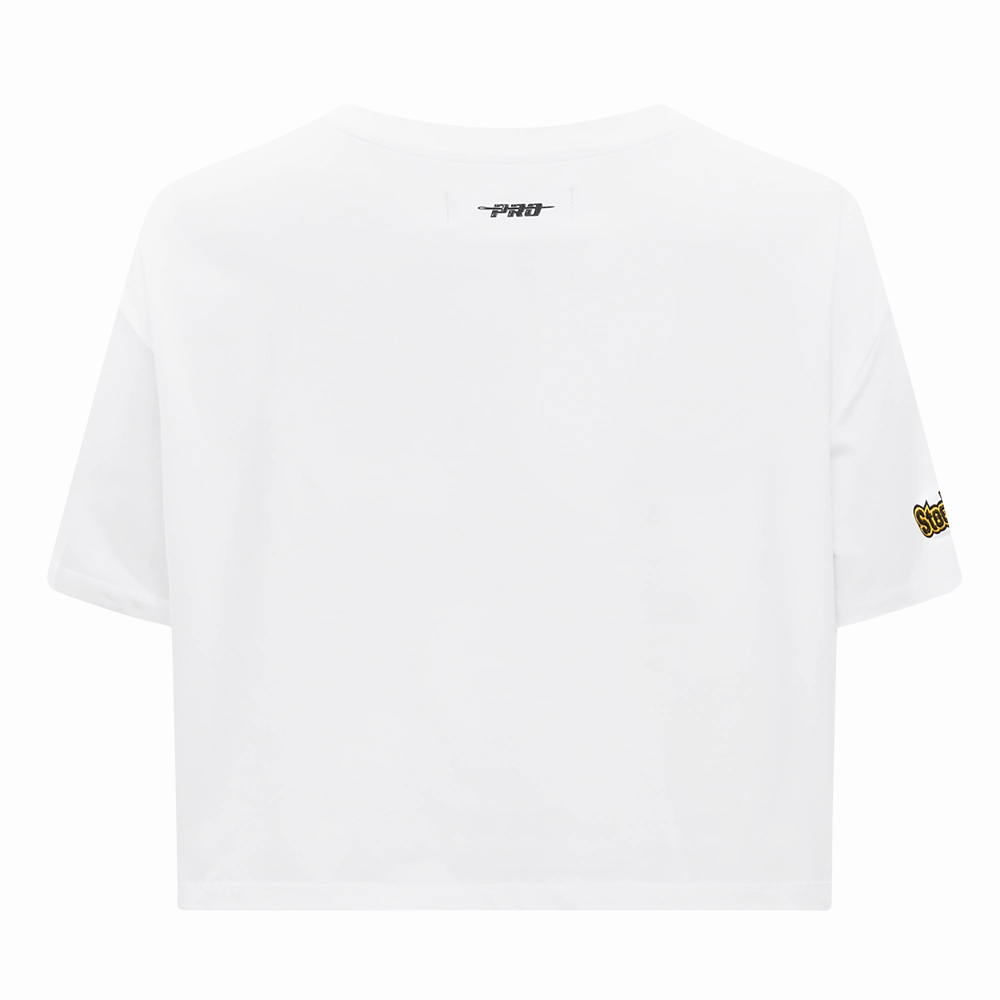 NFL PITTSBURGH STEELERS SCRIPT TAIL WOMEN'S SJ BOXY TEE (WHITE)