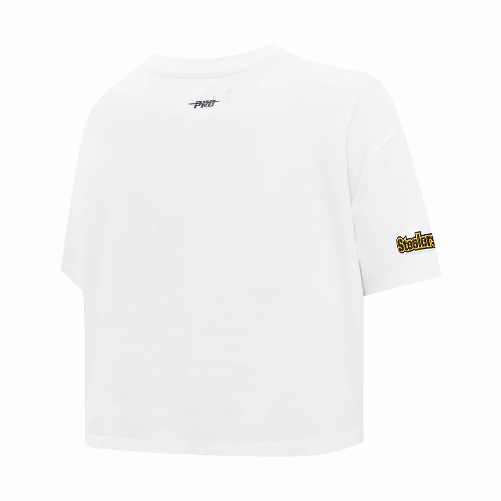 NFL PITTSBURGH STEELERS SCRIPT TAIL WOMEN'S SJ BOXY TEE (WHITE)