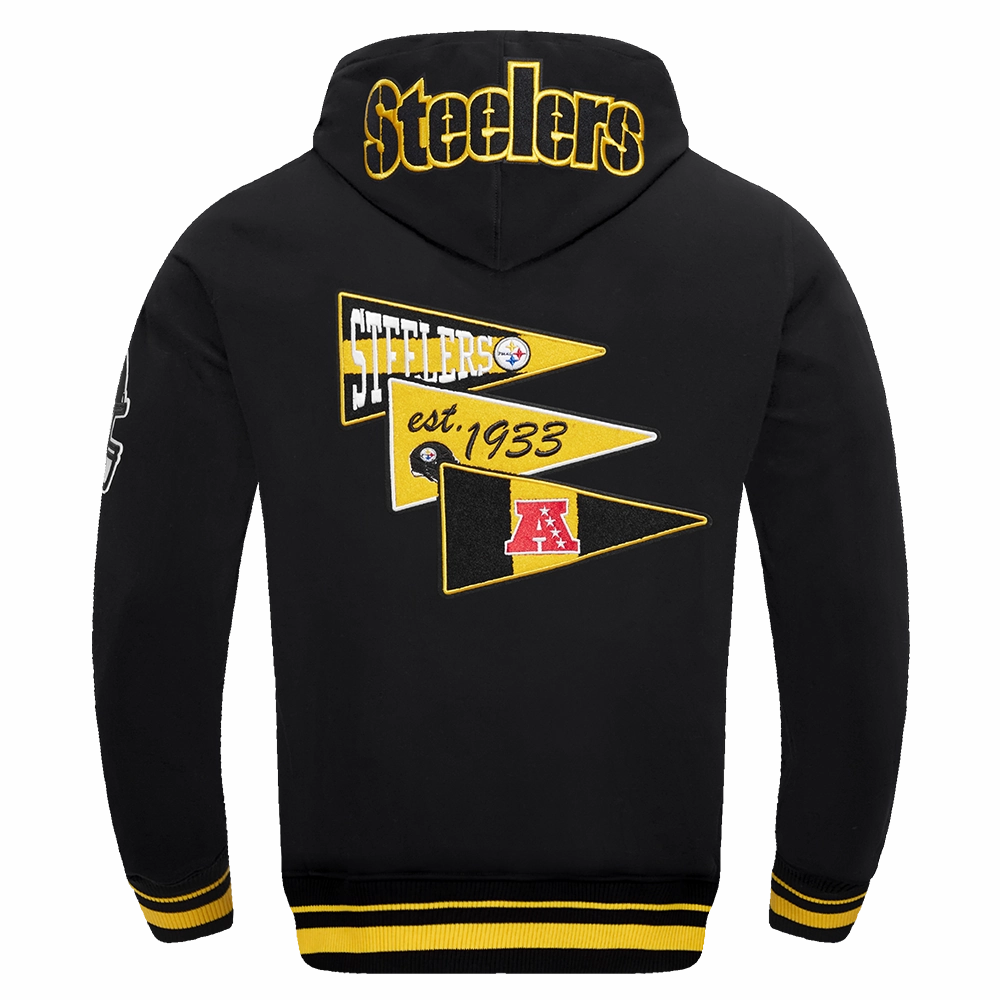 NFL PITTSBURGH STEELERS TEAM PENNANTS MEN'S RIB FLEECE PULLOVER HOODIE (BLACK/YELLOW)