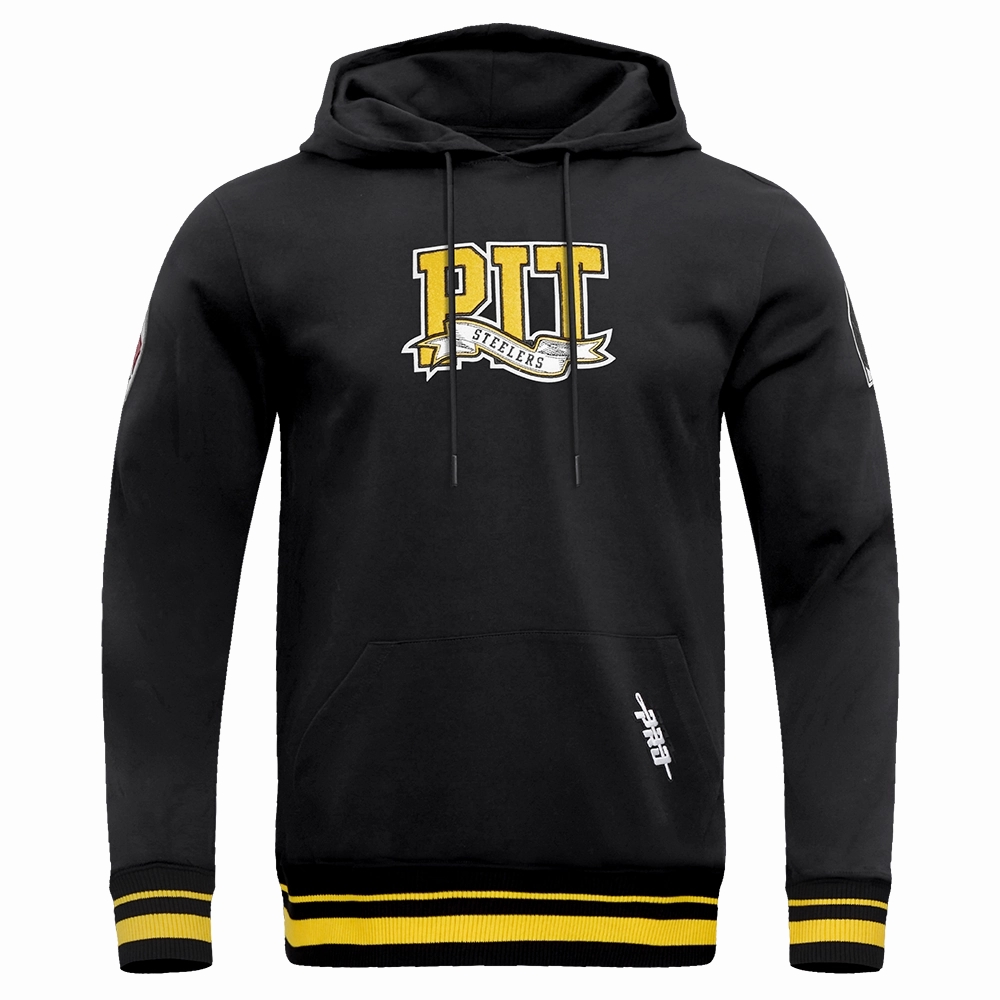 NFL PITTSBURGH STEELERS TEAM PENNANTS MEN'S RIB FLEECE PULLOVER HOODIE (BLACK/YELLOW)