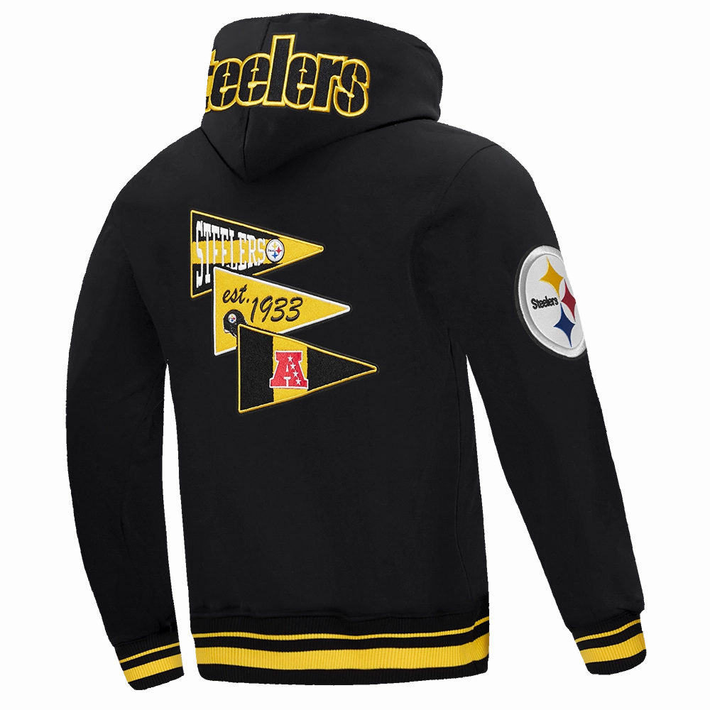 NFL PITTSBURGH STEELERS TEAM PENNANTS MEN'S RIB FLEECE PULLOVER HOODIE (BLACK/YELLOW)