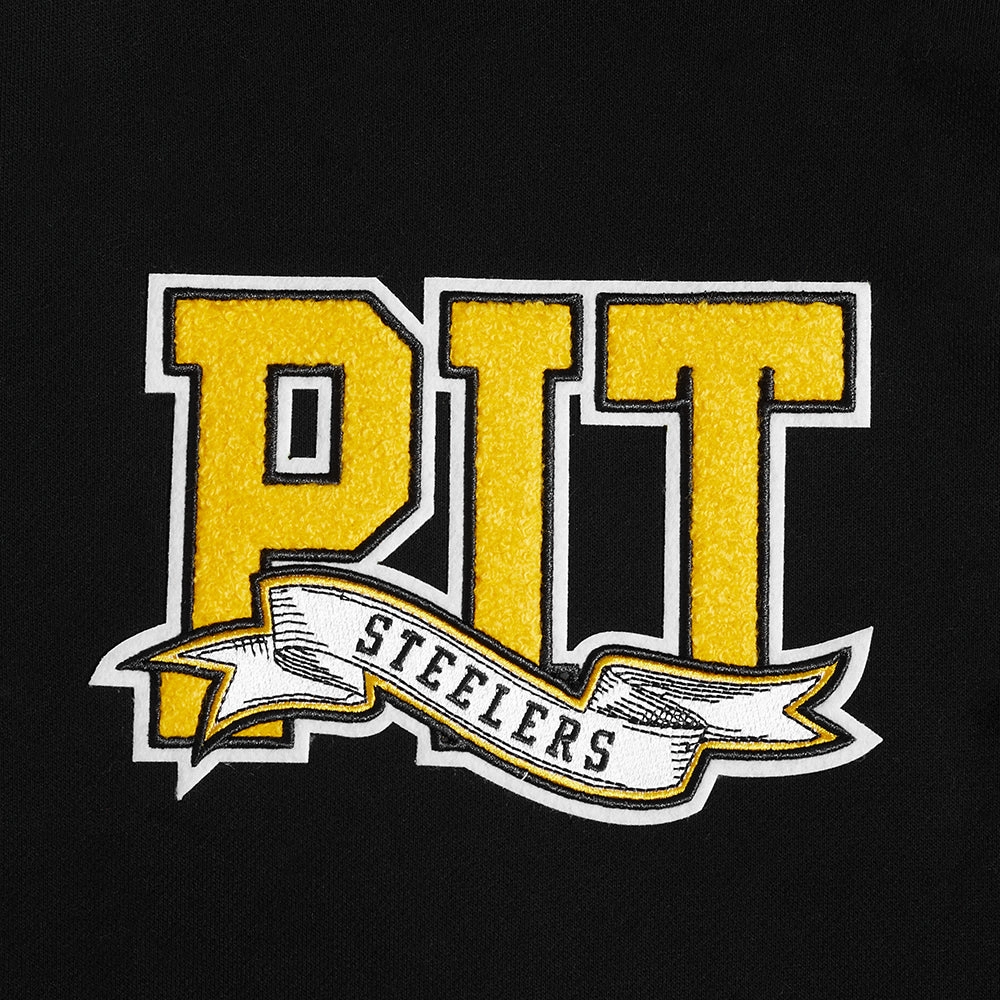 NFL PITTSBURGH STEELERS TEAM PENNANTS MEN'S RIB FLEECE PULLOVER HOODIE (BLACK/YELLOW)