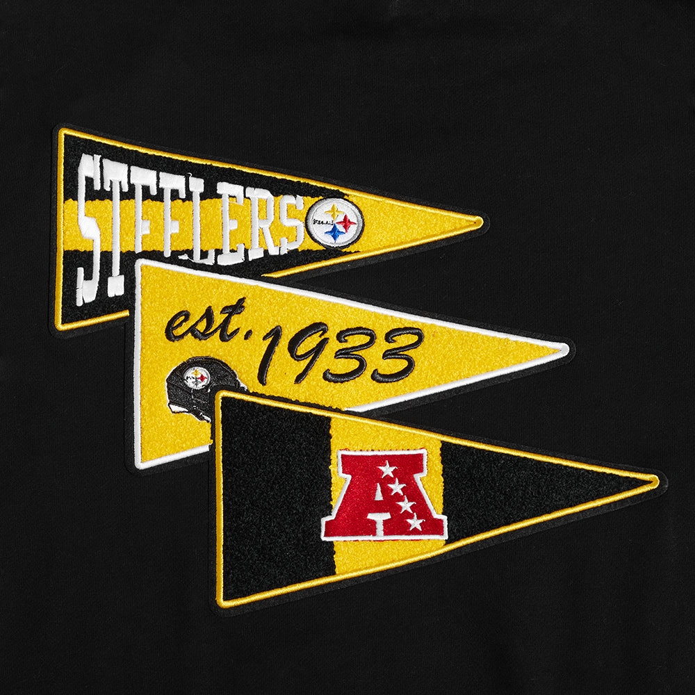 NFL PITTSBURGH STEELERS TEAM PENNANTS MEN'S RIB FLEECE PULLOVER HOODIE (BLACK/YELLOW)