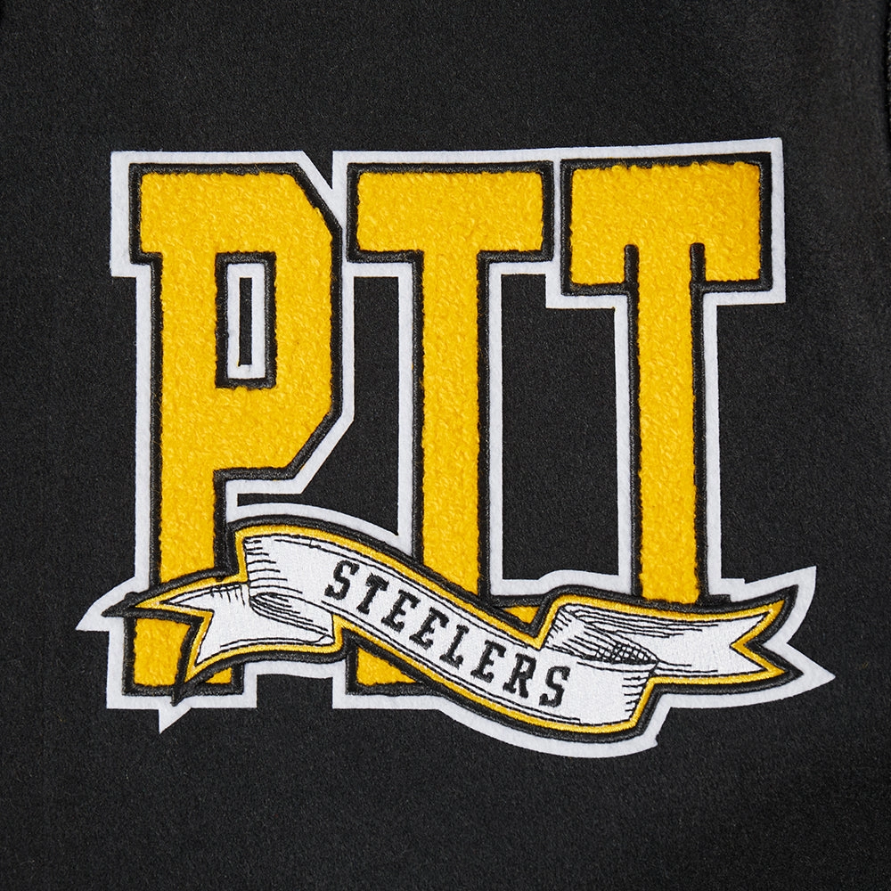 NFL PITTSBURGH STEELERS TEAM PENNANTS MEN'S RIB WOOL VARSITY JACKET (BLACK/YELLOW)