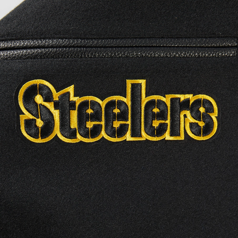 NFL PITTSBURGH STEELERS TEAM PENNANTS MEN'S RIB WOOL VARSITY JACKET (BLACK/YELLOW)