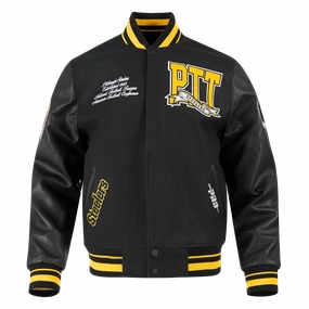 NFL PITTSBURGH STEELERS TEAM PENNANTS MEN'S RIB WOOL VARSITY JACKET (BLACK/YELLOW)