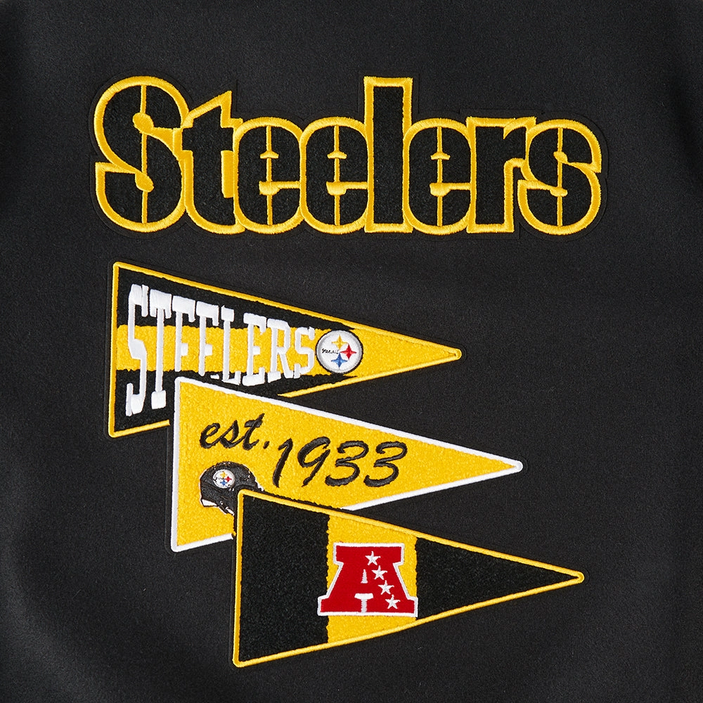 NFL PITTSBURGH STEELERS TEAM PENNANTS MEN'S RIB WOOL VARSITY JACKET (BLACK/YELLOW)