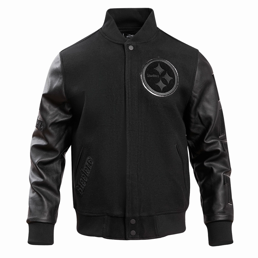 NFL PITTSBURGH STEELERS TRIPLE BLACK MEN'S MEN'S WOOL VARSITY JACKET (TRIPLE BLACK)