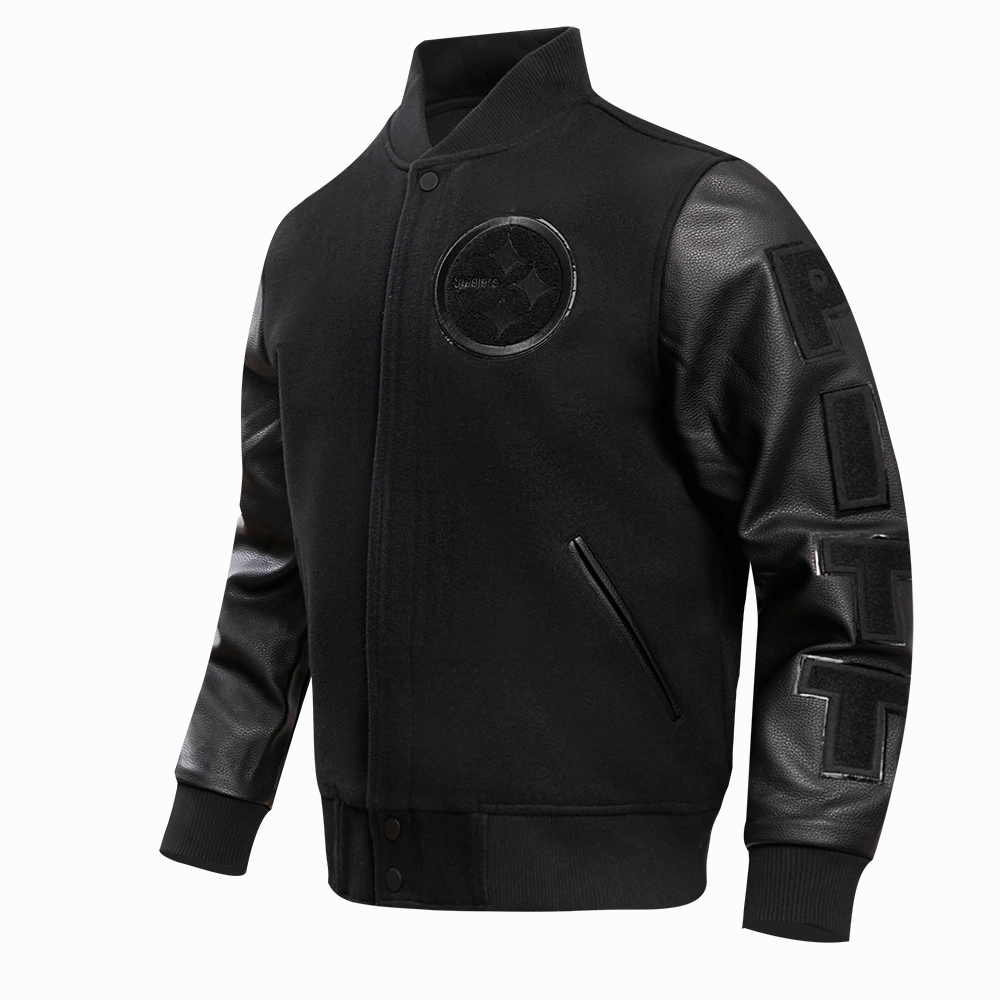 NFL PITTSBURGH STEELERS TRIPLE BLACK MEN'S MEN'S WOOL VARSITY JACKET (TRIPLE BLACK)