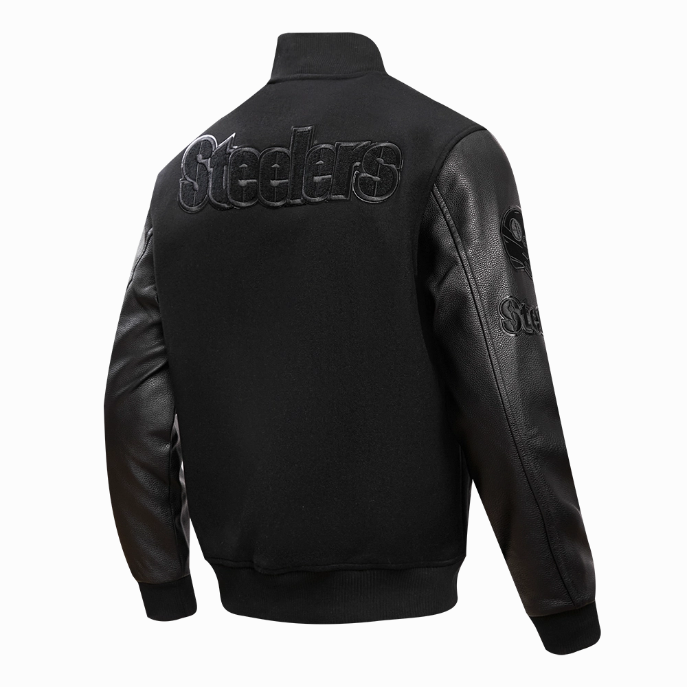 NFL PITTSBURGH STEELERS TRIPLE BLACK MEN'S MEN'S WOOL VARSITY JACKET (TRIPLE BLACK)